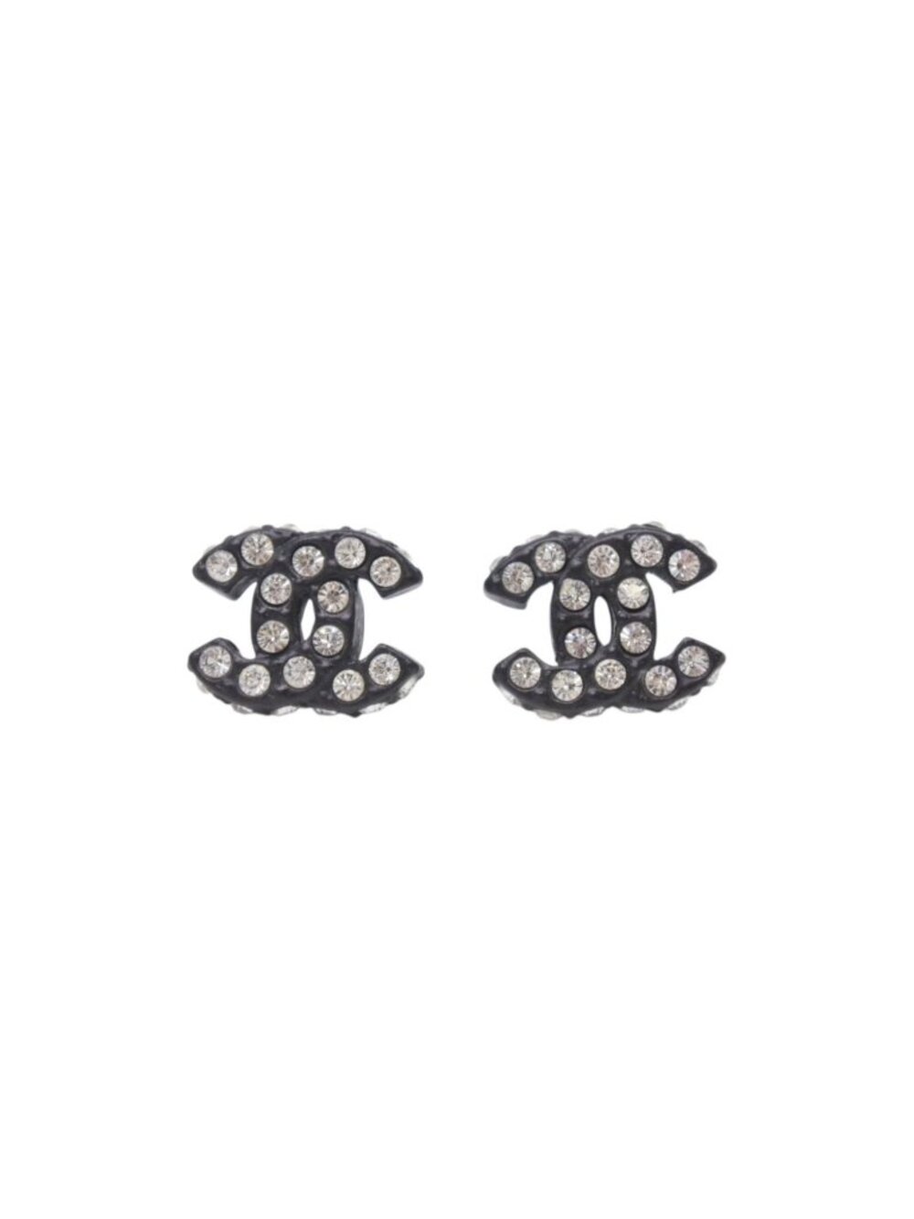 Chanel CC Logo Earrings 02 Rhinestone Black